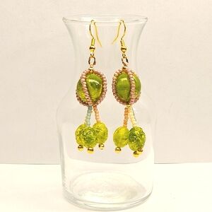 Unique Hand Crafted Green Beaded Earrings